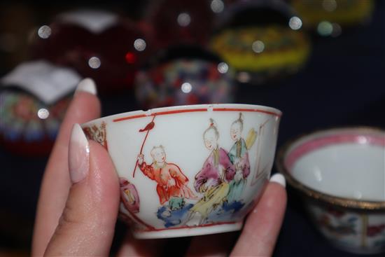 An 18th century famille rose tea bowl and saucer and other 18th/19th century Chinese famille rose tea bowls etc